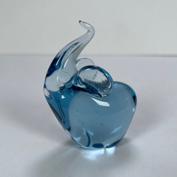 Vintage Blue Elephant Art Glass Paperweight | Hand Blown Trunk Up Figurine - Picture 8 of 8